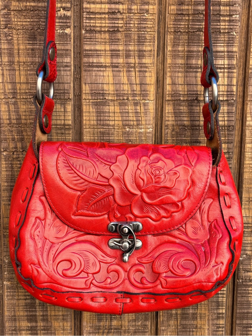 Patricia Nash Micaela Red Rose Leather Shoulder Purse